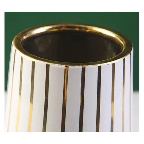 Vase Moderne Blanc Motifs Dorés