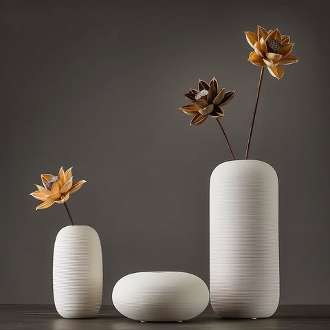 Vase Moderne Blanc Strié