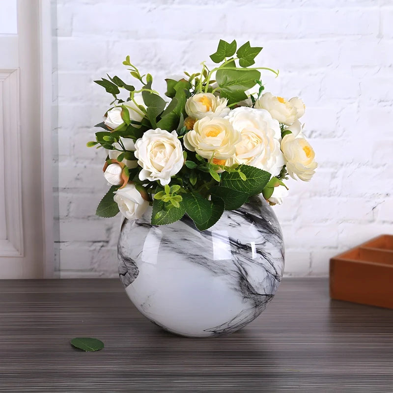 Vase Motif Marbre Rond Élégant