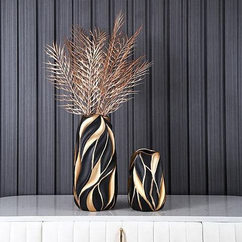 Vase Noir ou Blanc Motif Flammes Dorées