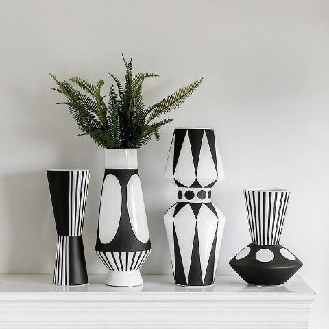 Vase Nordique Géométrique Noir et Blanc