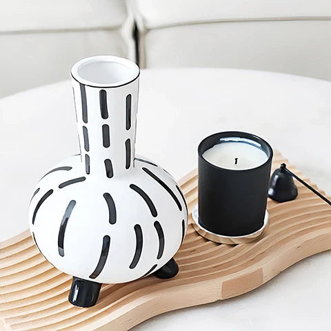 Vase Original Noir et Blanc Lignes Pointillées