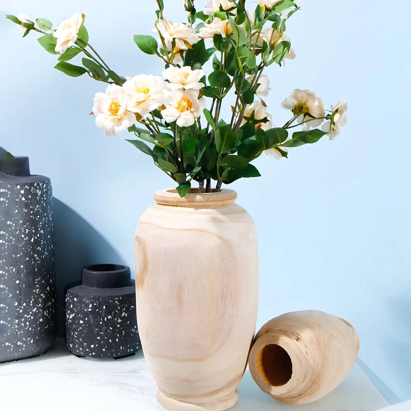 Vase Ovale Artisanal Rustique en Bois