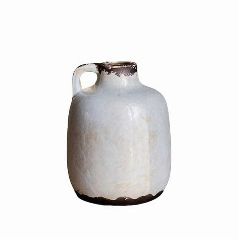 Vase Pichet Rétro Blanc Laiteux avec Petite Anse