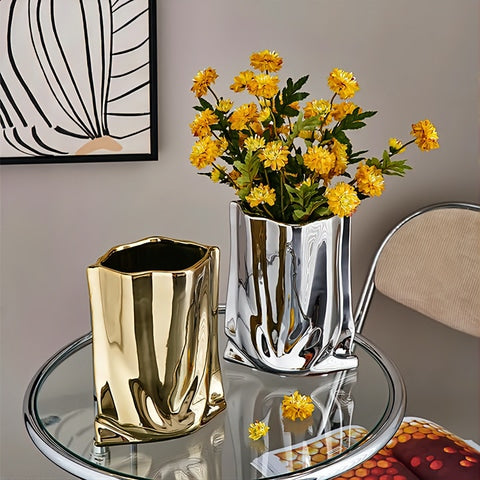 Vase Plissé Élégant Or ou Argent