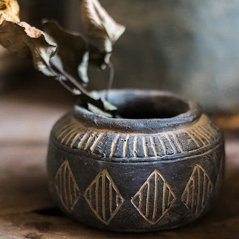 Vase Pot Style Art Ancien Motifs Losanges