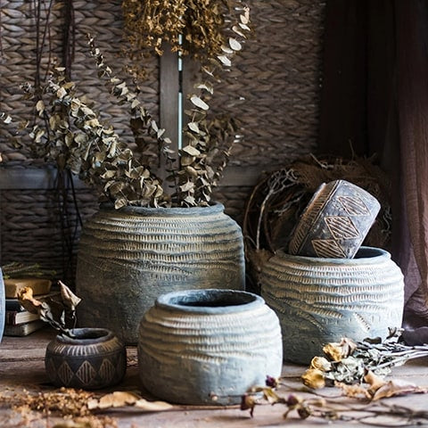 Vase Pot Style Art Ancien Motifs Losanges