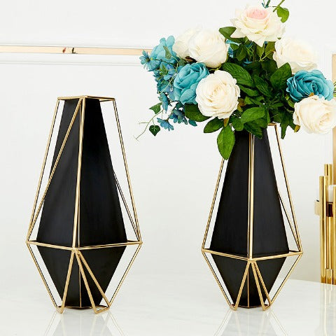 Vase Raffiné Géométrique Noir et Doré
