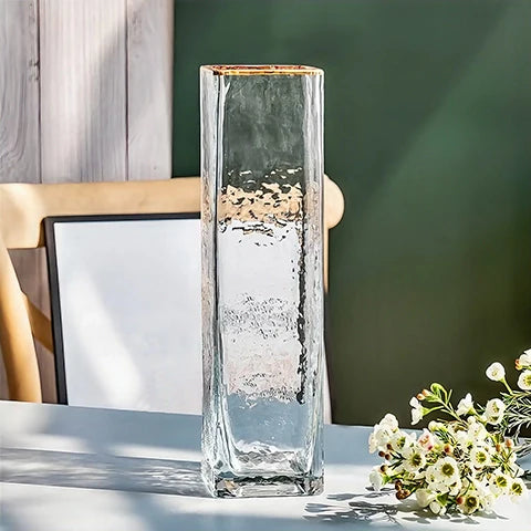 Vase Rectangulaire Opalisé Bordure Dorée