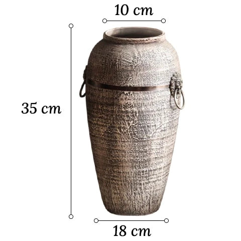Vase Rétro Cerclage Cuivré avec Poignées Têtes de Lion
