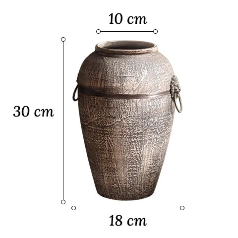 Vase Rétro Cerclage Cuivré avec Poignées Têtes de Lion