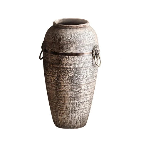 Vase Rétro Cerclage Cuivré avec Poignées Têtes de Lion