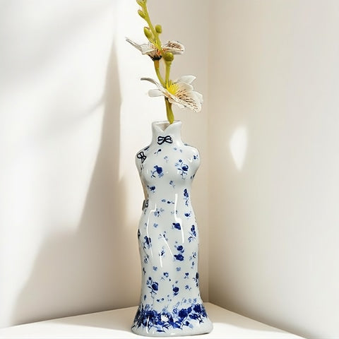 Vase Robe Kimono Chinois Bleu et Blanc
