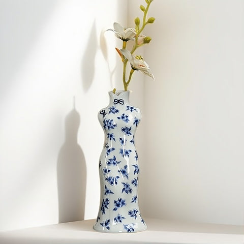 Vase Robe Kimono Chinois Bleu et Blanc