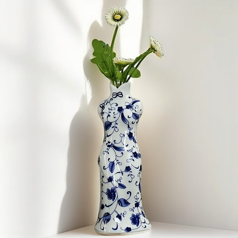 Vase Robe Kimono Chinois Bleu et Blanc