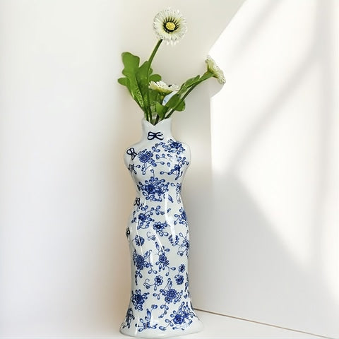 Vase Robe Kimono Chinois Bleu et Blanc