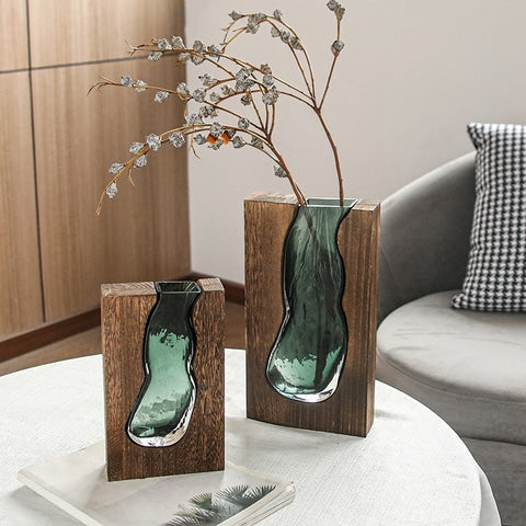 Vase Soliflore Design Rectangulaire en Verre Vert