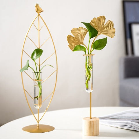 Vase Soliflore Encadrement Feuille Gold