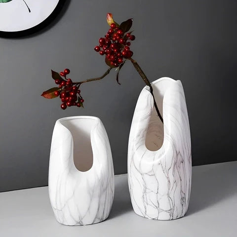 Vase Somptueux Col Ouvert Couleur Marbre