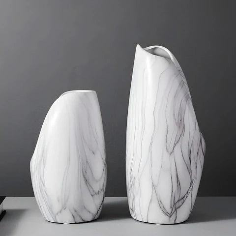 Vase Somptueux Col Ouvert Couleur Marbre