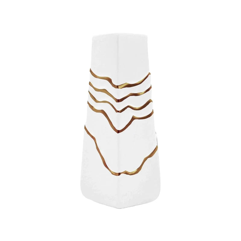 Vase Sophistiqué Polygone Blanc et Doré
