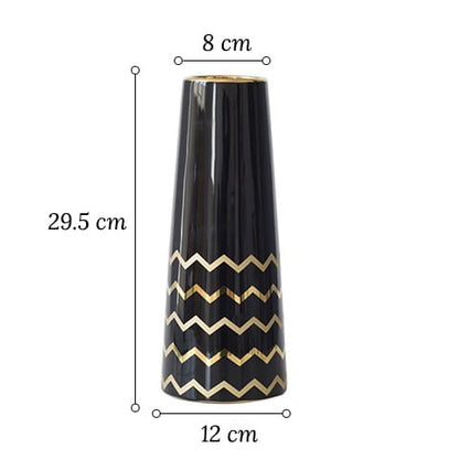 Vase Trapèze Noir Motifs Dorés