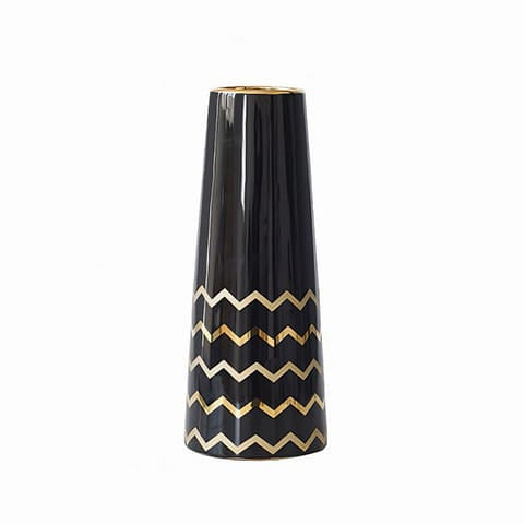 Vase Trapèze Noir Motifs Dorés