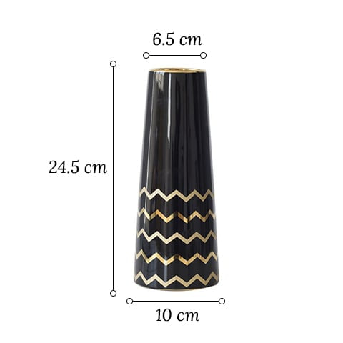 Vase Trapèze Noir Motifs Dorés