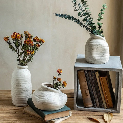 Vase Vintage Blanc Moucheté