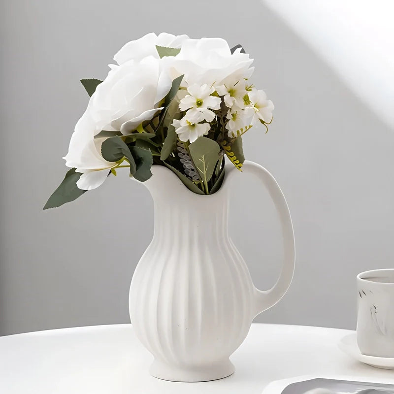 Vase Vintage Cruche Blanche Striée