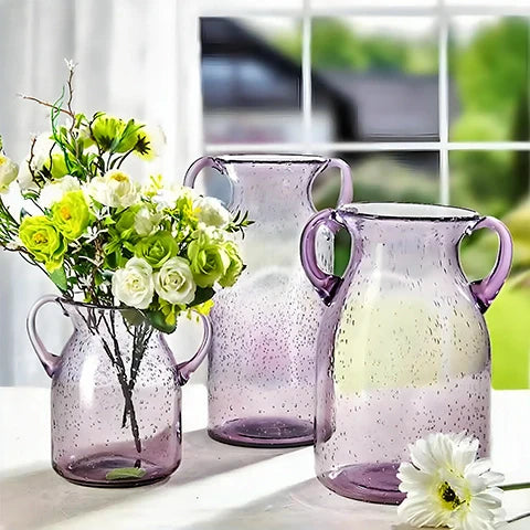 Vase Violet Verre Bullé avec Anses