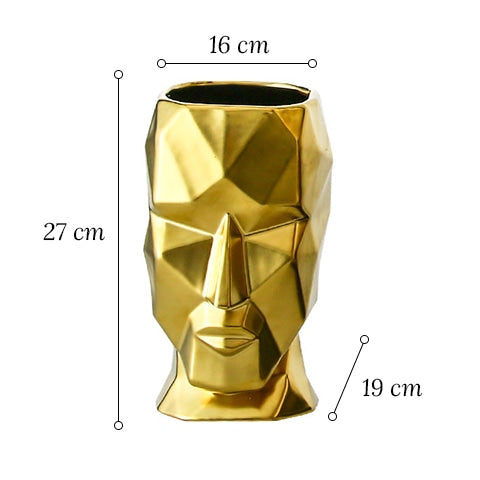Vase Visage Design Doré