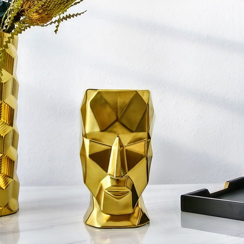 Vase Visage Design Doré