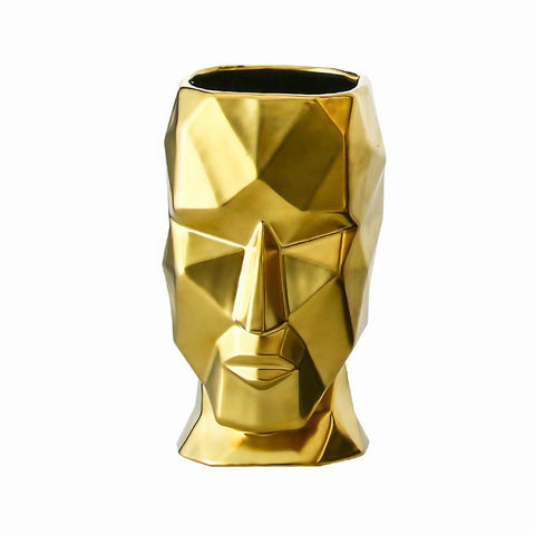 Vase Visage Design Doré